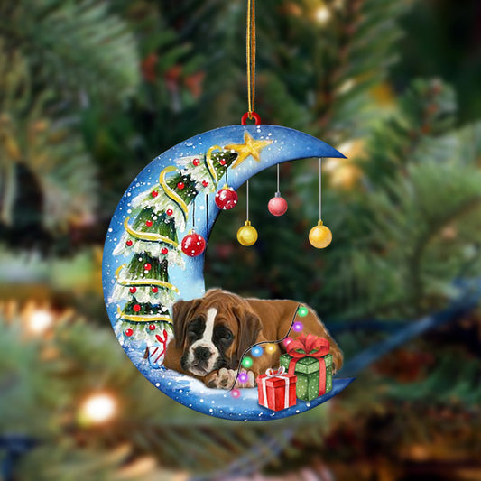 Boxer-Sleep On The Moon Christmas Two Sided Christmas Plastic Hanging Ornament, Christmas Ornament Gift, Christmas Gift, Christmas Decoration