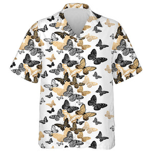 Yellow And Black Butterflies On A White Background Hawaiian Shirt, Hawaiian Shirt Gift, Christmas Gift