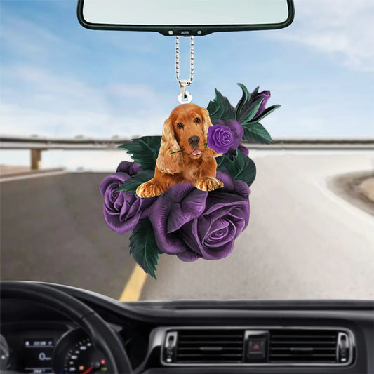 Cocker Spaniel In Purple Rose Car Hanging Ornament, Car Ornament For Dog Mom, Christmas Decoration