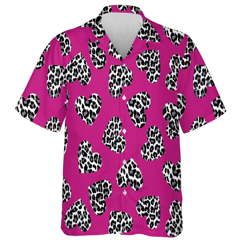 Leopard Heart On Dark Pink In Vintage Style Hawaiian Shirt, Hawaiian Shirt Gift, Christmas Gift