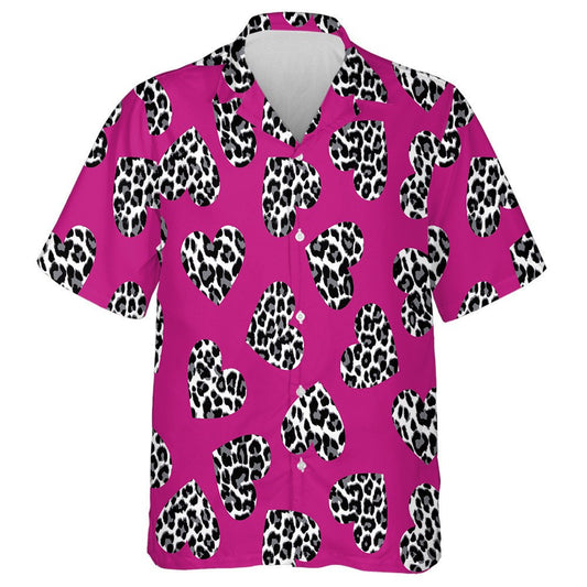 Leopard Heart On Dark Pink In Vintage Style Hawaiian Shirt, Hawaiian Shirt Gift, Christmas Gift