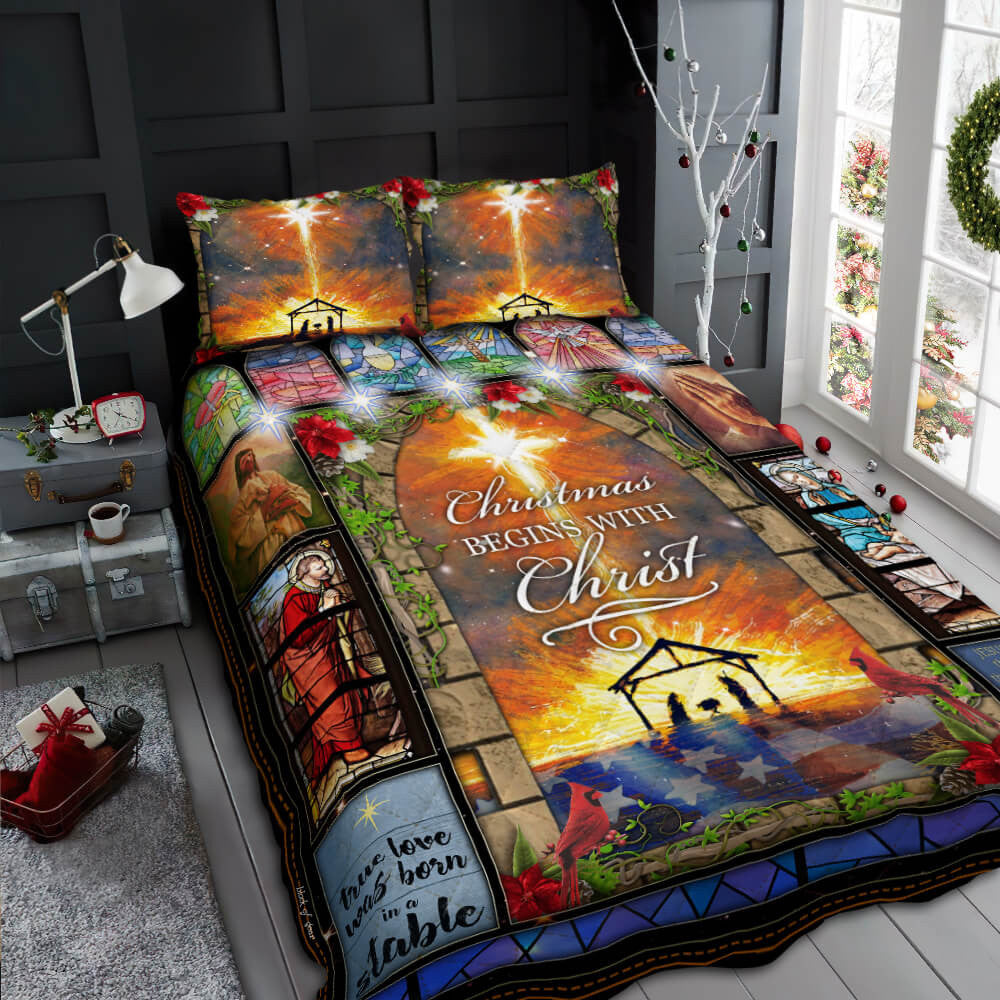 Christmas Begins With Christ Quilt Bedding Set  Bedroom Set Bedlinen 3D ,Bedding Christmas Gift,Bedding Set Christmas