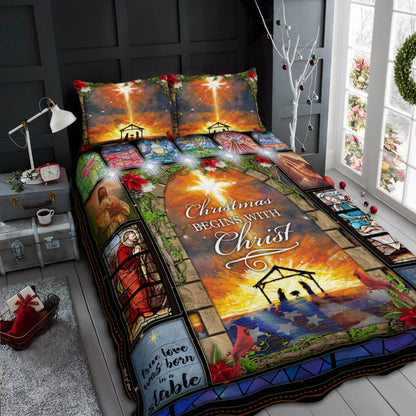 Christmas Begins With Christ Quilt Bedding Set  Bedroom Set Bedlinen 3D ,Bedding Christmas Gift,Bedding Set Christmas