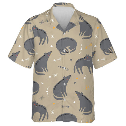 Cute Cartoon Wolf In Aztec Style Hawaiian Shirt,Hawaiian Shirt Gift, Christmas Gift