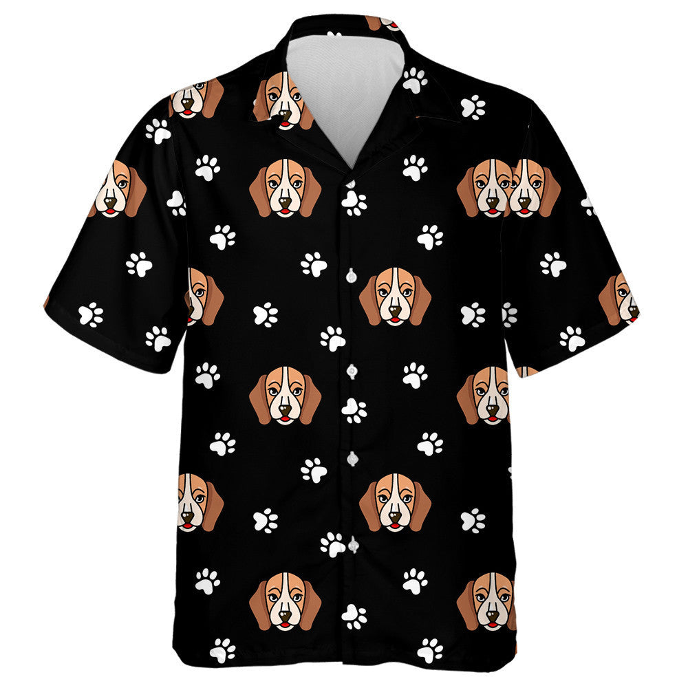 Cute Beagle Dog With Paw Black And White Hawaiian Shirt, Hawaiian Shirt Gift, Christmas Gift