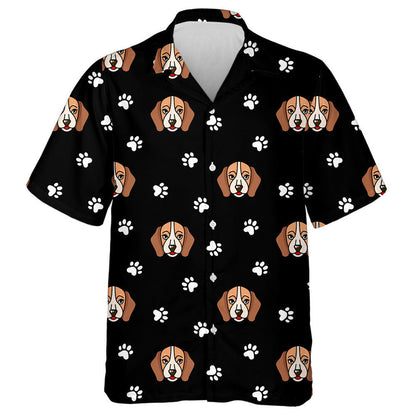 Cute Beagle Dog With Paw Black And White Hawaiian Shirt, Hawaiian Shirt Gift, Christmas Gift