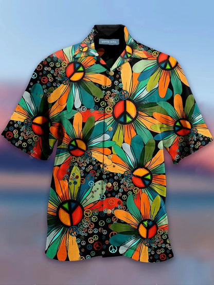 Sunflower Hippie Artistic Background Design Hawaiian Shirt,Hawaiian Shirt Gift, Christmas Gift