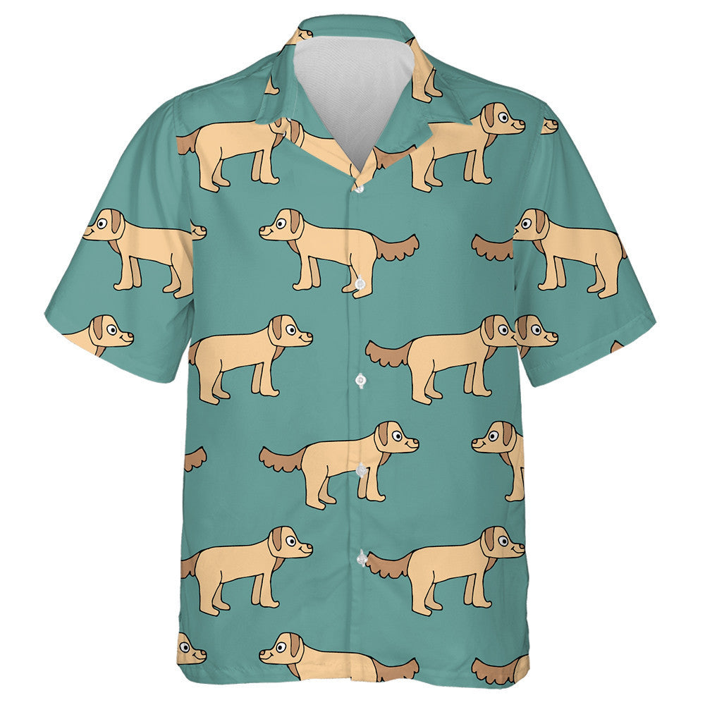 Cartoon Doodle Linear Standing Dog Animals Background Hawaiian Shirt, Hawaiian Shirt Gift, Christmas Gift