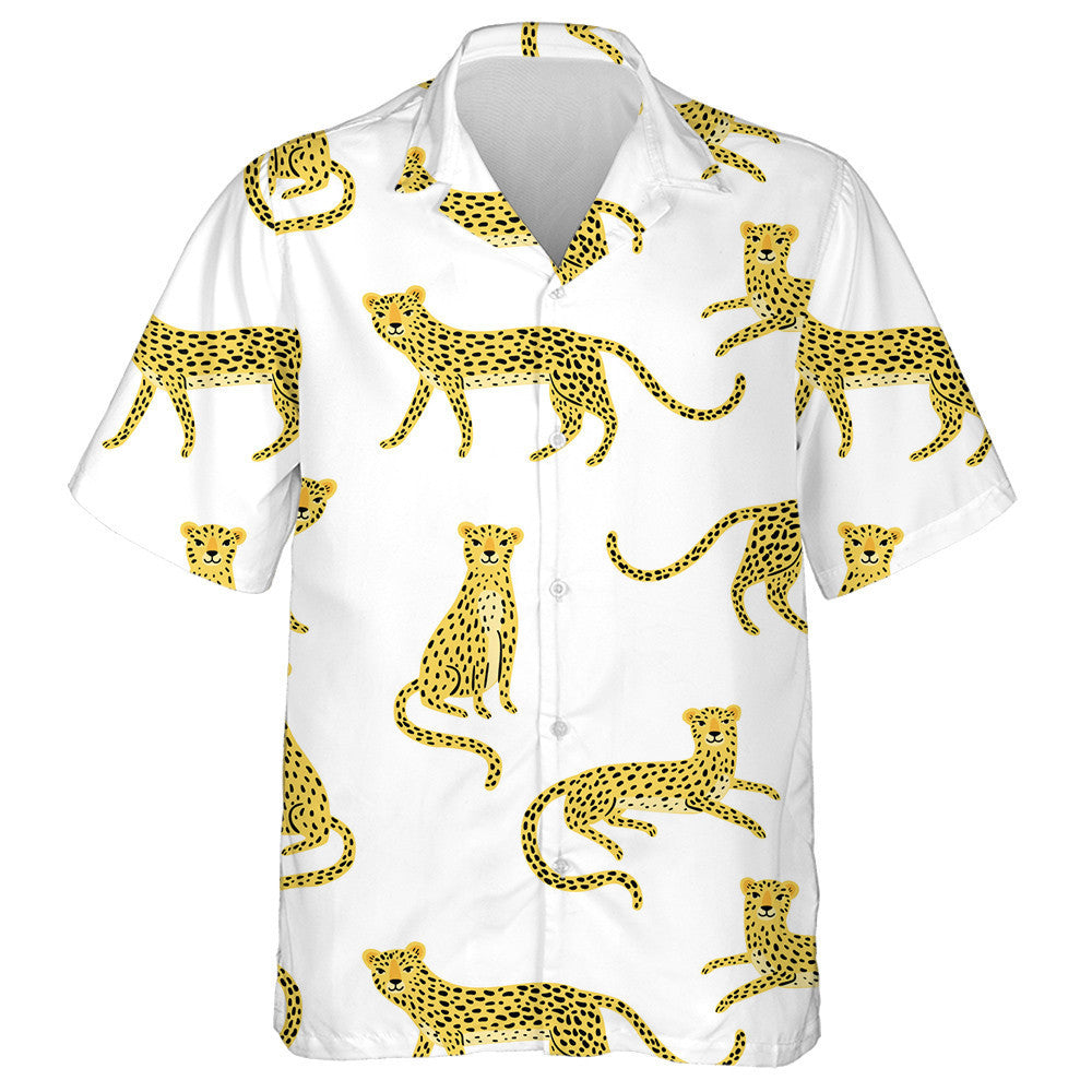 Cute Cartoon Leopard On White Background Hawaiian Shirt,Hawaiian Shirt Gift, Christmas Gift