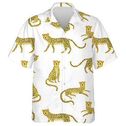 Cute Cartoon Leopard On White Background Hawaiian Shirt,Hawaiian Shirt Gift, Christmas Gift