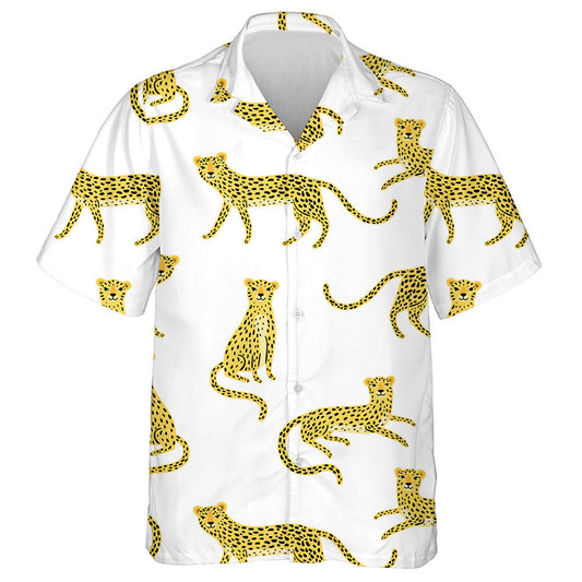 Cute Cartoon Leopard On White Background Hawaiian Shirt,Hawaiian Shirt Gift, Christmas Gift