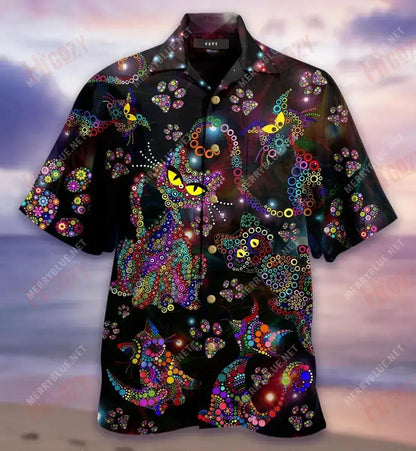 Colorful Cats Short Hawaiian Shirt Summer Hawaiian T Shirts Best Hawaiian Shirts Hawaiian Shirts For Men, Hawaiian Shirt Gift, Christmas Gift