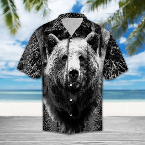 Wild Bear Black And White Portrait Design Themed Hawaiian Shirt, Hawaiian Shirt Gift, Christmas Gift