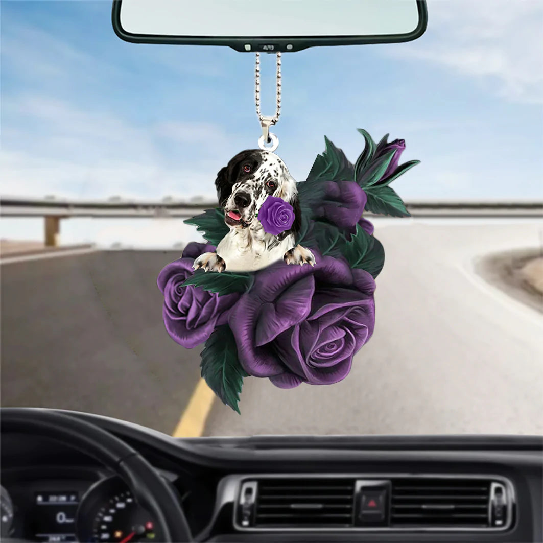 English Setter In Purple Rose Car Hanging Ornament, Christmas Decoration