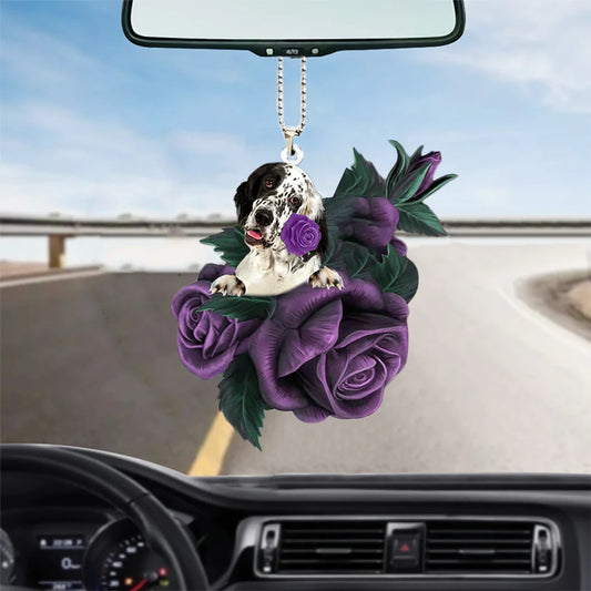 English Setter In Purple Rose Car Hanging Ornament, Christmas Decoration