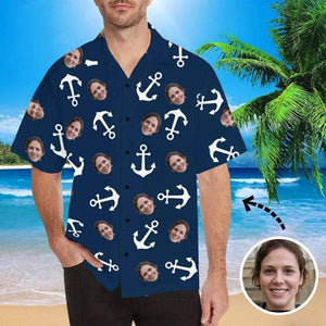 White Anchor In Blue Custom Photo Hawaiian Shirt, Hwaiian For Gift