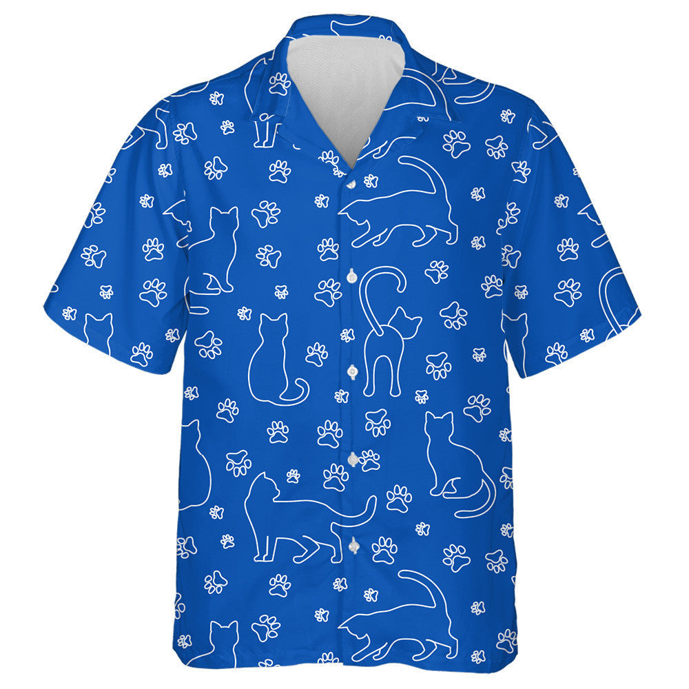 Fun Cat And Paw On Blue Animal Background Hawaiian Shirt, Hawaiian Shirt Gift, Christmas Gift