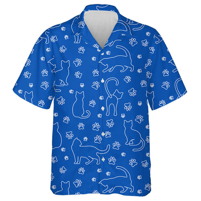Fun Cat And Paw On Blue Animal Background Hawaiian Shirt, Hawaiian Shirt Gift, Christmas Gift
