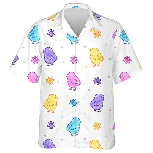 Cute Colorful Baby Chicken With Flowers And Dots Hawaiian Shirt, Hawaiian Shirt Gift, Christmas Gift