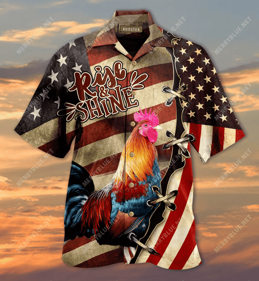 Rise And Shine Rooster Hawaiian Aloha Shirt Hawaiian Shorts Beach Short Sleeve, Hawaiian Shirt Gift, Christmas Gift