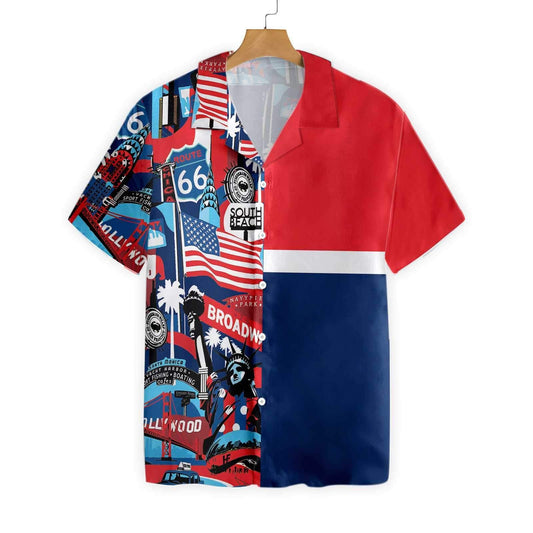 Navy And Red America Pop Art Hawaiian Shirt,Hawaiian Shirt Gift, Christmas Gift