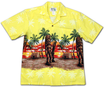 Tiki Enforcer Yellow Hawaiian Aloha Shirt Hawaiian Shorts Beach Short Sleeve, Hawaiian Shirt Gift, Christmas Gift