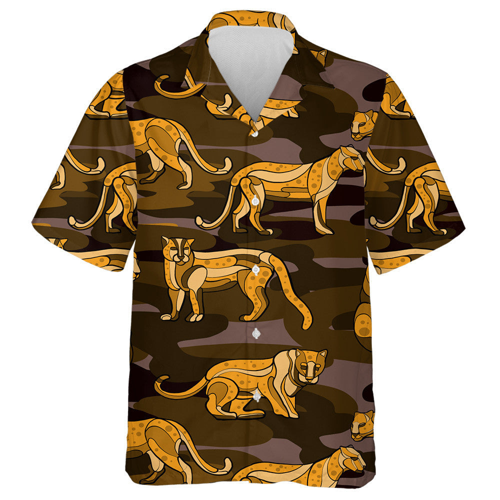 Trendy Animal Leopard Hand Drawn Brown Background Hawaiian Shirt, Hawaiian Shirt Gift, Christmas Gift