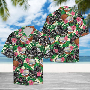 Cool Motorbike Tropical Coconut And Plants Pattern Hawaiian Shirt, Hawaiian Shirt Gift, Christmas Gift