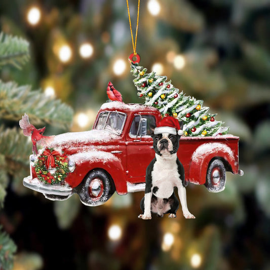 Boston Terrier 1-Cardinal & Truck Two Sided Christmas Plastic Hanging Ornament, Christmas Ornament Gift, Christmas Gift, Christmas Decoration