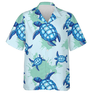 Little Sea Turtle Blue And Turquoise Hawaiian Shirt, Hawaiian For Gift