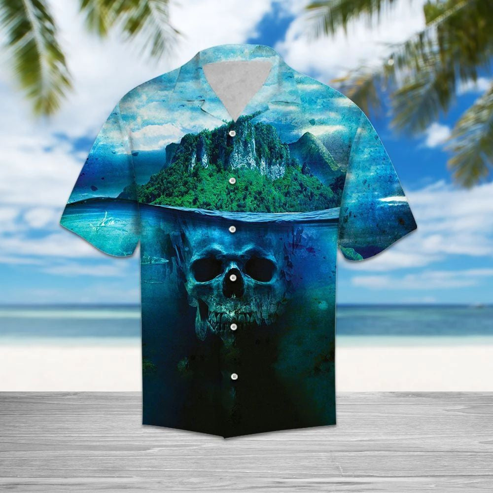 Awesome Nature Skull Island Deep Water Pattern Hawaiian Shirt, Hawaiian Shirt Gift, Christmas Gift
