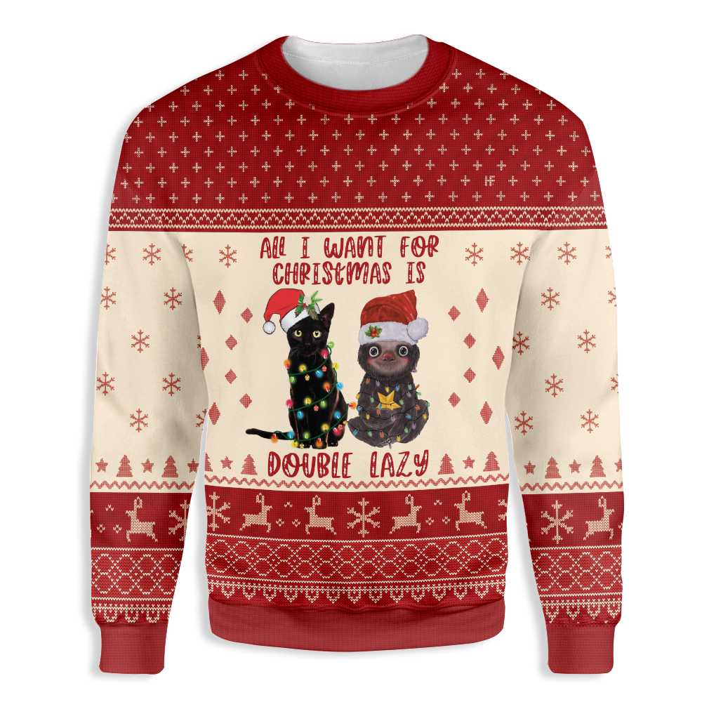 Cat All I Want For Christmas Is Double Lazy Cat And Sloth Ugly Christmas Sweater, Christmas Ugly Sweater,Christmas Gift,Gift Christmas 2022