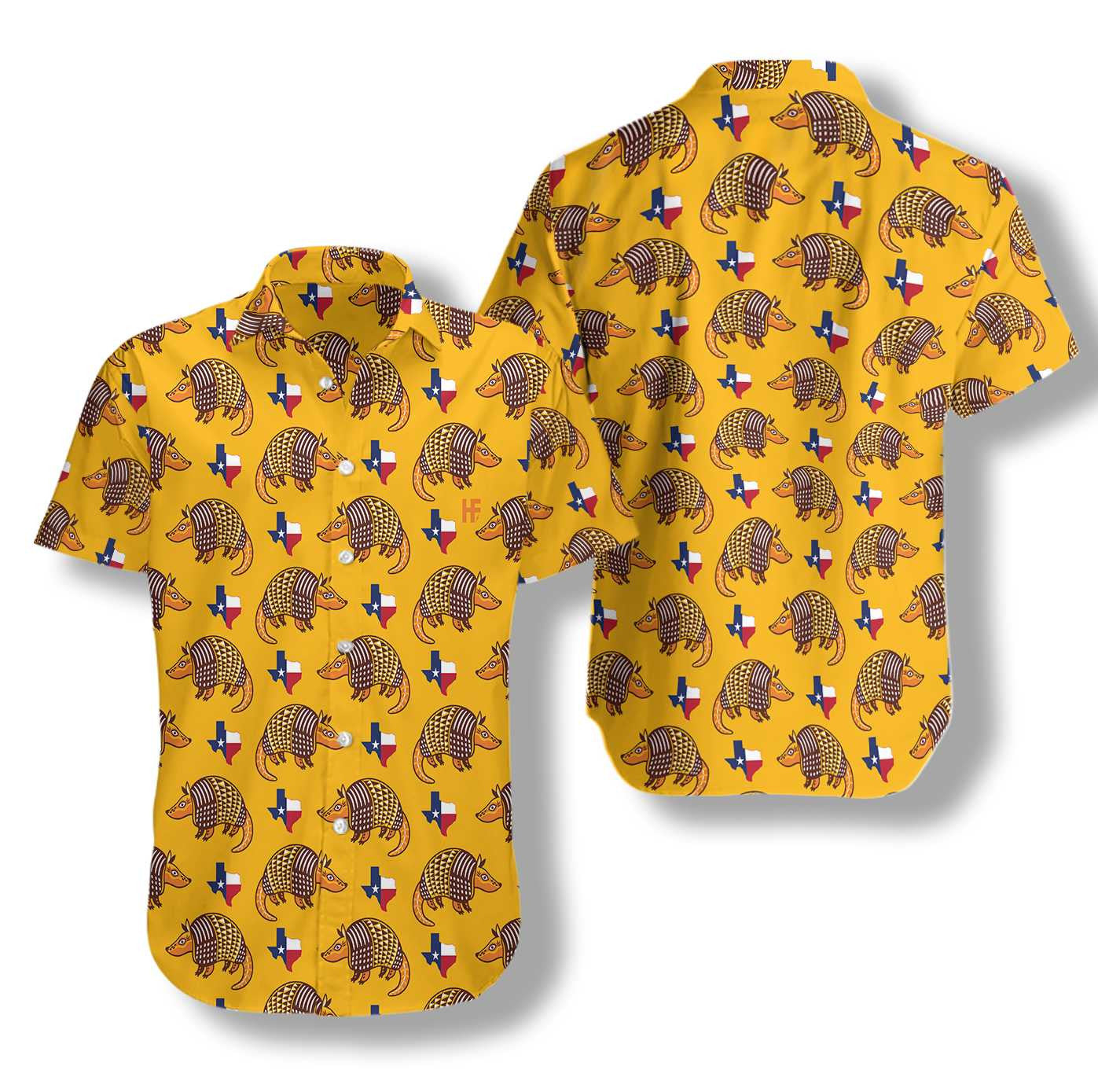 Texas Proud Armadillo On Gold Background Design Hawaiian Shirt, Hawaiian Shirt Gift, Christmas Gift
