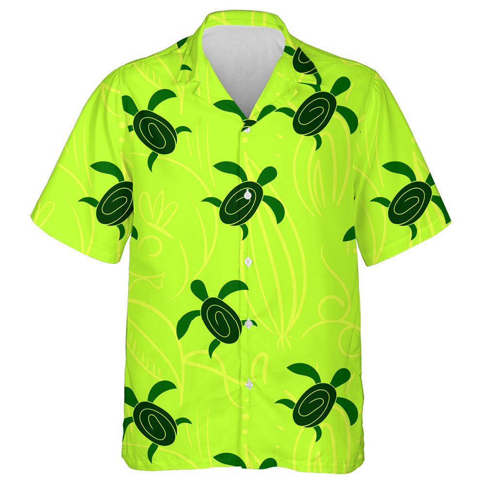 Hand Drawn Turtle Tribal On Neon Green Background Hawaiian Shirt, Hawaiian Shirt Gift, Christmas Gift
