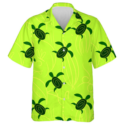 Hand Drawn Turtle Tribal On Neon Green Background Hawaiian Shirt, Hawaiian Shirt Gift, Christmas Gift