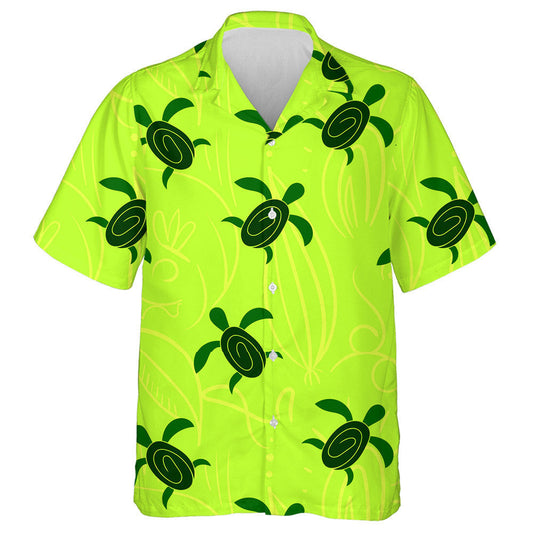 Hand Drawn Turtle Tribal On Neon Green Background Hawaiian Shirt, Hawaiian Shirt Gift, Christmas Gift