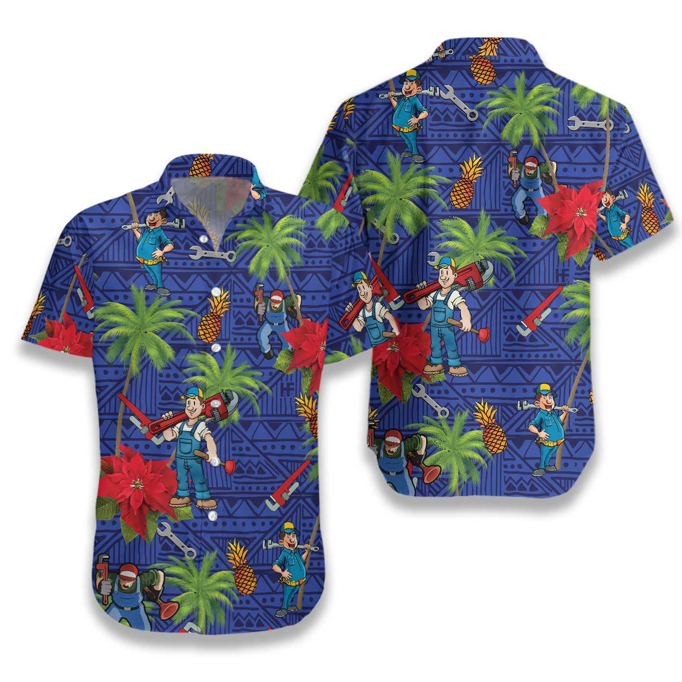 Plumber Proud Beautiful Blue Geometric Pattern Hawaiian Shirt,Hawaiian Shirt Gift, Christmas Gift