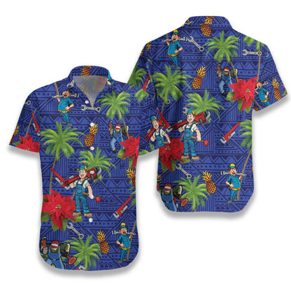 Plumber Proud Beautiful Blue Geometric Pattern Hawaiian Shirt,Hawaiian Shirt Gift, Christmas Gift