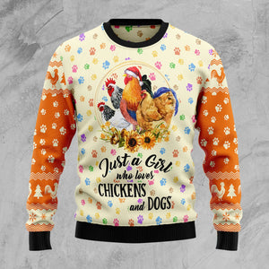 Just A Girl Who Loves Chickens And Dogs Ugly Christmas Sweater,Christmas Ugly Sweater,Christmas Gift,Gift Christmas 2024