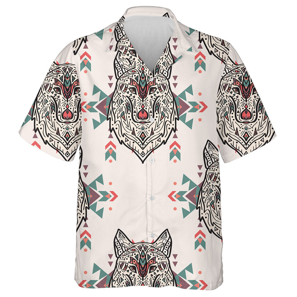 Grunge Colorful With Tribal Style Wolf Hawaiian Shirt,Hawaiian Shirt Gift, Christmas Gift