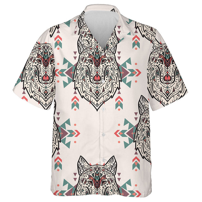 Grunge Colorful With Tribal Style Wolf Hawaiian Shirt,Hawaiian Shirt Gift, Christmas Gift