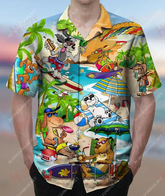 Puppy Funny Beaches Unisex Short Sleeve Shirt Hobbies Hawaiian T Shirts Hawaiian Crazy Shirts Hawaiian Shirts For Men, Hawaiian Shirt Gift, Christmas Gift