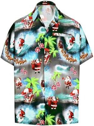 Winter Night Santa Claus Palm Tree Design Hawaiian Shirt, Hawaiian Shirt Gift, Christmas Gift