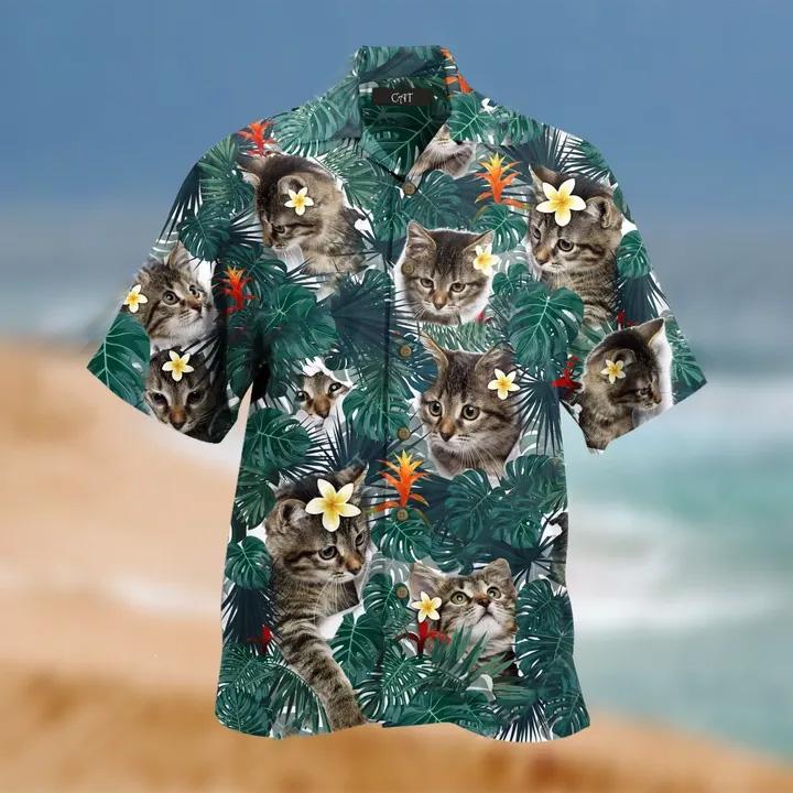 For Men And Women, Beautiful Cat Tropical Leafs Hawaiian Shirt  Crazy Funny Hawaiian Shirt  Vintage Hawaiian Shirt, Hawaiian Shirt Gift, Christmas Gift