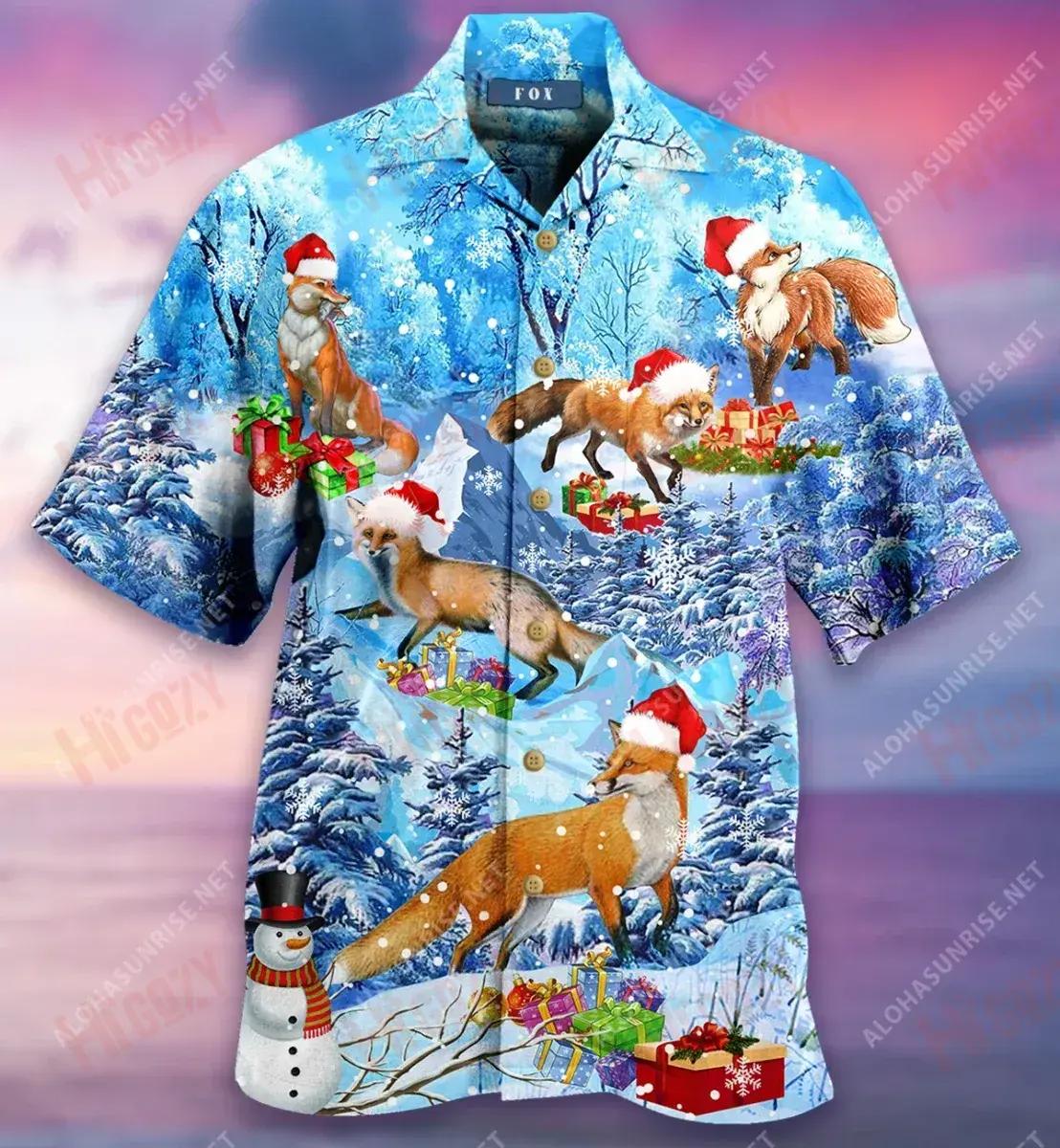 Merry Christmas Fox Short Hawaiian Shirt Hobbies Aloha Shirt Tactical Hawaiian Shirt Hawaiian Shirt Pattern, Hawaiian Shirt Gift, Christmas Gift