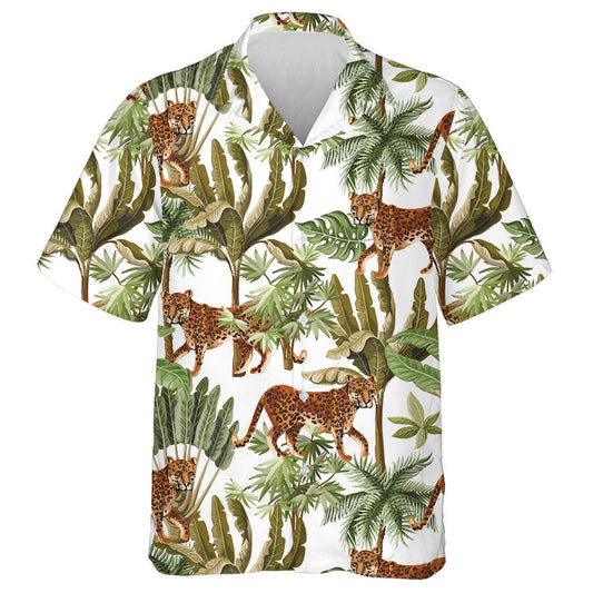 Exotic Trees And Wild Leopard On White Background Hawaiian Shirt, Hawaiian Shirt Gift, Christmas Gift