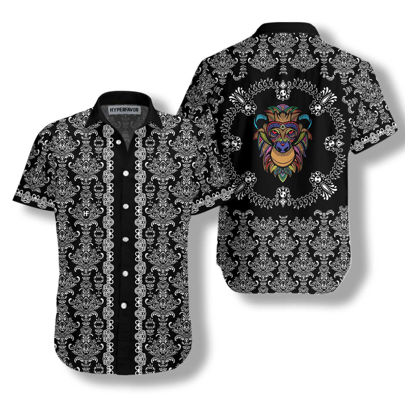 Classic Design Hawaiian Shirt Colorful Monkey With Gothic, Hawaiian For Gift