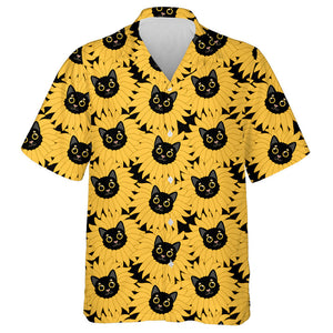 Yellow Sunflower And Funny Black Cat Hawaiian Shirt, Hwaiian For Gift