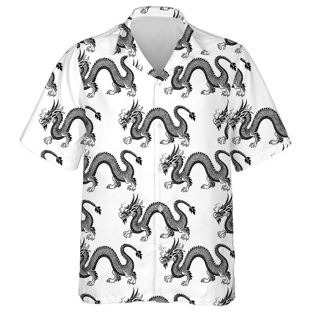 Black Dragon In Circle Isolate On White Background Hawaiian Shirt, Hawaiian Shirt Gift, Christmas Gift