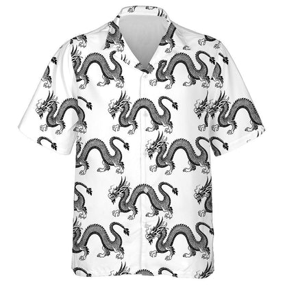 Black Dragon In Circle Isolate On White Background Hawaiian Shirt, Hawaiian Shirt Gift, Christmas Gift